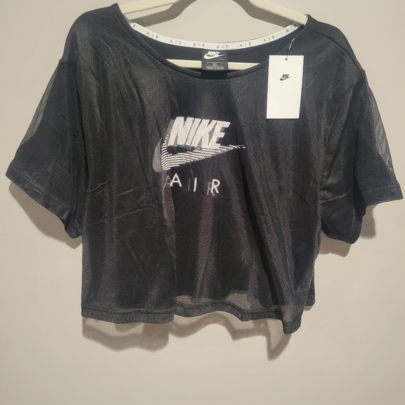 NWT Nike Air Women's Sportswear workout Mesh Crop Top Black White Size 2X - Picture 6 of 9